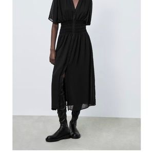 Zara Black Dotted Midi Dress